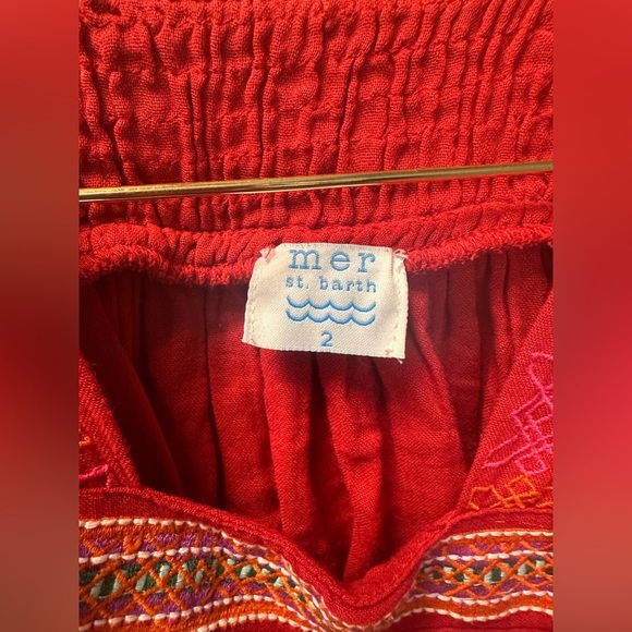 Girls Mer St. Barth Red Cotton Embroidered Flutter Sleeve Sundress size 2 - Picture 6 of 7